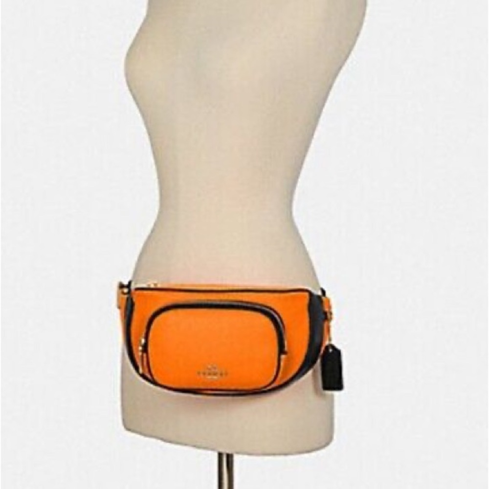NWOT COACH Neon Orange Leather Court Belt Bag